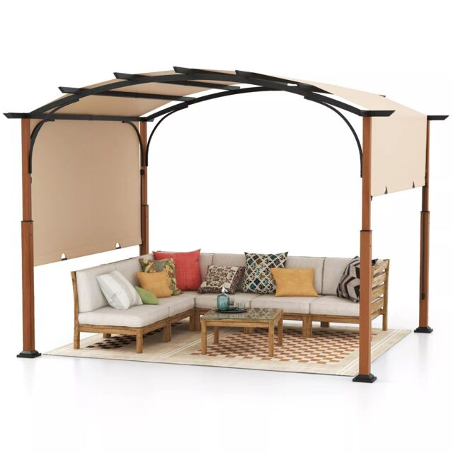 Costway 300x360cm Retractable Pergola Arched Patio Pergola Outdoor Metal Gazebo in Beige - Size: 300x360 cm - image 1
