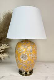 Downton Interiors Yellow Floral Ceramic Table Lamp with Plain Shade - Size: Large