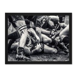 "Artery8 Wall Art Print Photo Sport Rugby Football Close Up Scrum Players Ball Game Large Framed Wall Décor Art in White - Size: W18"" x H24""" - thumbnail 1