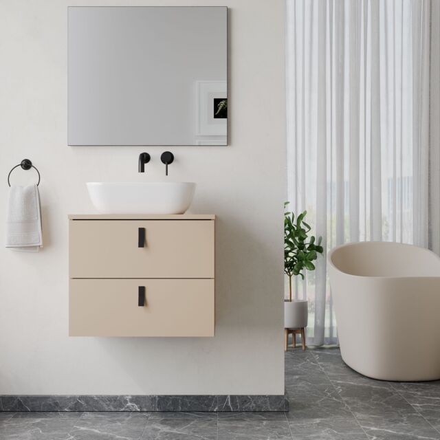 Banyetti Invicta 600mm Wall Hung Vanity with Matching Worktop - Cashmere in Beige - image 1