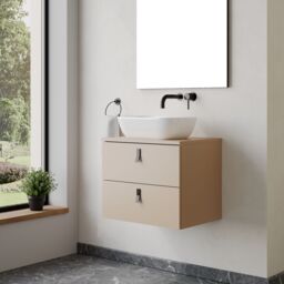 Banyetti Invicta 600mm Wall Hung Vanity with Matching Worktop - Cashmere in Beige - thumbnail 6