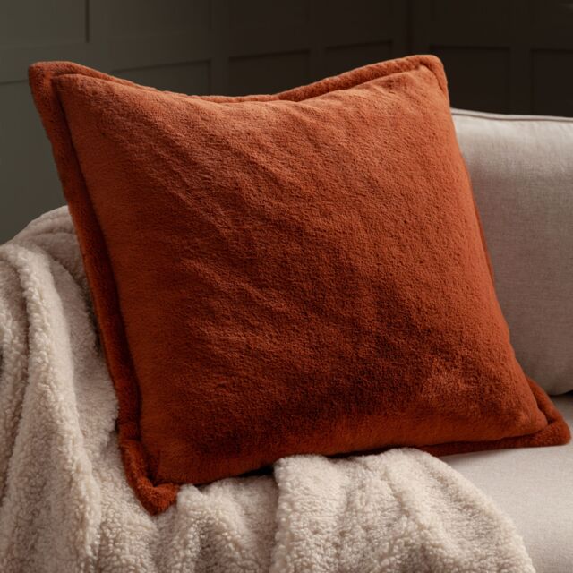 Furn Kallu Reversible Faux Fur Cushion in Burnt Orange - Size: 45 cm x 45 cm - image 1