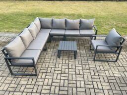 Fimous Outdoor Garden Furniture Patio Lounge Corner Sofa Aluminium Set with Square Coffee Table Chair Dark Grey - thumbnail 2