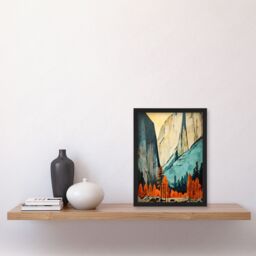 "Artery8 Banff National Park Oil Painting Canadian Rockies Mountain Range In Autumn Art Print Framed Poster Wall Decor in Black - Size: W12"" x H16""" - thumbnail 4