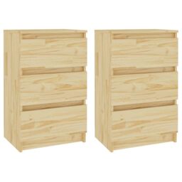 Berkfield Home Bedside Cabinets 2 pcs 40x29.5x64 cm Solid Pine Wood in Brown - thumbnail 2