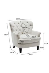H&O Direct Classic Buttoned Back Linen Armchair with Wooden Legs in Beige - thumbnail 6