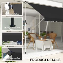 OUTSUNNY 3 x 1.5 m Retractable patio Awning Floor-to-ceiling shade, Black - thumbnail 5