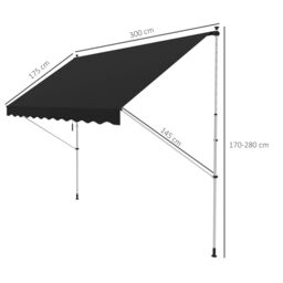 OUTSUNNY 3 x 1.5 m Retractable patio Awning Floor-to-ceiling shade, Black - thumbnail 3