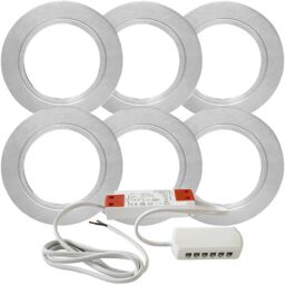 Loops 6x CHROME Round Flush Under Cabinet Kitchen Light & Driver Kit - Natural White LED - thumbnail 1