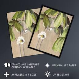 Artery8 May Apple Flower Watercolour Vintage Framed Wall Art Print Overbeck in Beige - Size: A4 - thumbnail 2