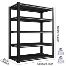Ventryn 5 Tier Metal Storage Rack Shelving Unit For Garage Warehouse Shed in Black - thumbnail 2