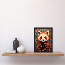 Artery8 Wall Art Print Red Panda Cute Tree Blossom Kids Bedroom Artwork Framed A4 in Black - thumbnail 2
