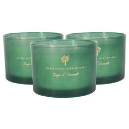 Nicola Spring 350g Sage & Seasalt Soy Candles - Pack of 3 - Double Wick Glass Jars in Green