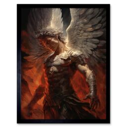 "Artery8 Wall Art Print Archangel Michael Powerful Warrior Conceptual Artwork Champion of Justice Armour Angel Wings Art Framed - Size: W12"" x H16""" - thumbnail 1
