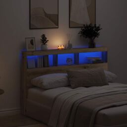 Berkfield Home Headboard Cabinet with LED Artisan Oak 160x17x102 cm in Brown - Size: 160 x 17 x 102 cm - thumbnail 1