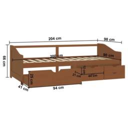 Berkfield Home 3-Seater Day Bed with Drawers Honey Brown Solid Pinewood 90x200 cm - thumbnail 9