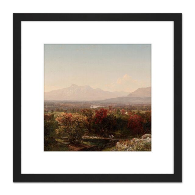 Artery8 Kensett An October Day White Mountains 8X8 Inch Square Wooden Framed Wall Art Print Picture with Mount in Black - image 1