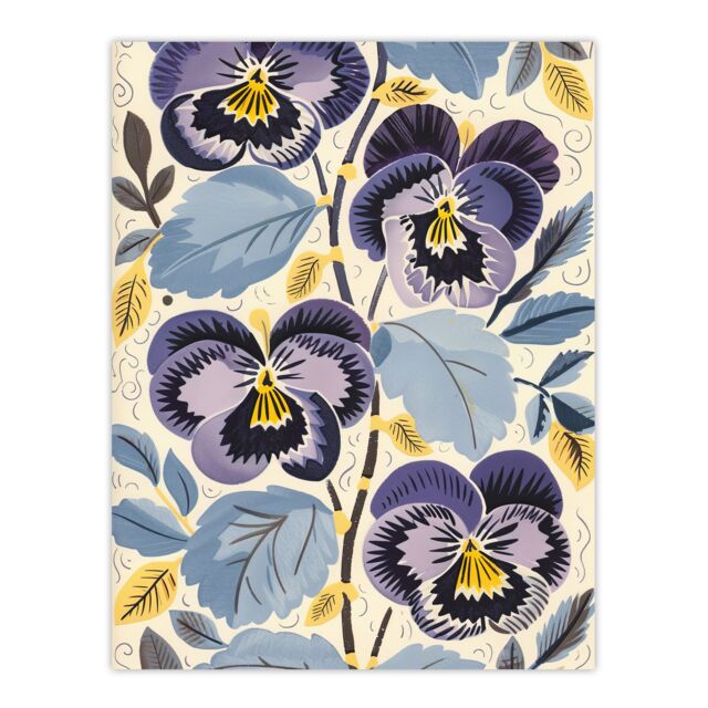 "Artery8 Purple Pansy Flowers Painting Wildflowers Floral Wall Art Print - Size: W24"" x H32""" - image 1