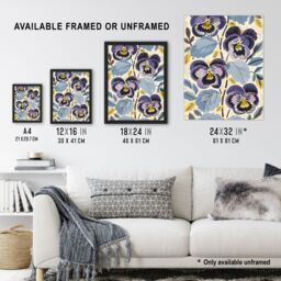 "Artery8 Purple Pansy Flowers Painting Wildflowers Floral Wall Art Print - Size: W24"" x H32""" - thumbnail 3