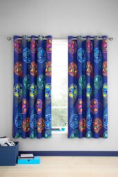 Catherine Lansfield 'Bright Football' Fully Reversible Eyelet Curtains in Navy - Size: 168 cm width x 183 cm drop - thumbnail 1