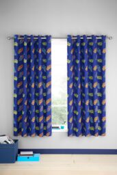 Catherine Lansfield 'Bright Football' Fully Reversible Eyelet Curtains in Navy - Size: 168 cm width x 183 cm drop - thumbnail 2