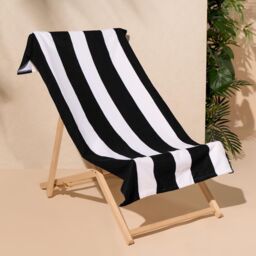 OHS Stripe Towel Bath Quick Dry Summer Travel Microfibre Absorbent Swim in Black - thumbnail 2