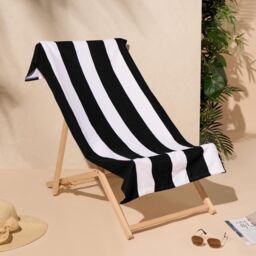 OHS Stripe Towel Bath Quick Dry Summer Travel Microfibre Absorbent Swim in Black