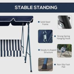 OUTSUNNY Outdoor Metal Hammock Swing Chair 3-Seater Patio Bench Garden in Blue - thumbnail 5