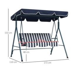 OUTSUNNY Outdoor Metal Hammock Swing Chair 3-Seater Patio Bench Garden in Blue - thumbnail 3