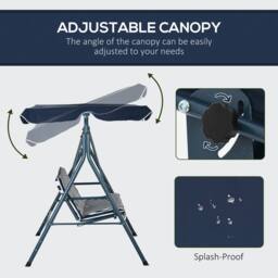 OUTSUNNY Outdoor Metal Hammock Swing Chair 3-Seater Patio Bench Garden in Blue - thumbnail 4
