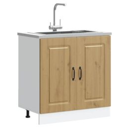 Berkfield Home Sink Base Cabinet Kalmar Artisan Oak 80x46x81.5 cm Engineered Wood in Brown - thumbnail 1