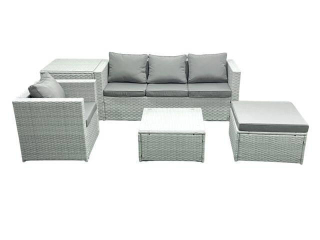 Fimous Garden Outdoor Furniture Set 5 Seater Rattan Sofa Set with Big Footstool Armchair Side Table Light Grey Mixed - image 1