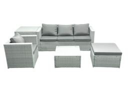 Fimous Garden Outdoor Furniture Set 5 Seater Rattan Sofa Set with Big Footstool Armchair Side Table Light Grey Mixed - thumbnail 2