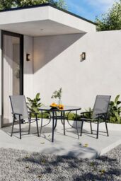 Garden Sanctuary 3 Piece Steel Round Outdoor Garden Table & Chair Set in Black - thumbnail 2