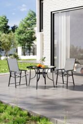 Garden Sanctuary 3 Piece Steel Round Outdoor Garden Table & Chair Set in Black