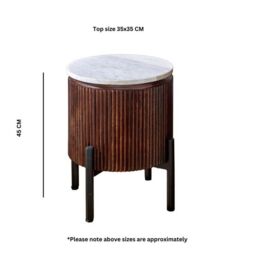 Indian Hub Opal Side Table with Marble Top & Metal Legs - - L35 x W35 x H45 cm in Brown - thumbnail 8