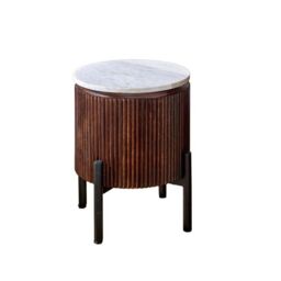 Indian Hub Opal Side Table with Marble Top & Metal Legs - - L35 x W35 x H45 cm in Brown - thumbnail 1
