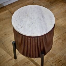 Indian Hub Opal Side Table with Marble Top & Metal Legs - - L35 x W35 x H45 cm in Brown - thumbnail 5