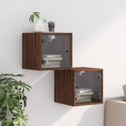 Berkfield Home Elegant Bedside Cabinets with Glass Doors 2 pcs Brown Oak 35x37x35 cm - Size: 35 x 37 x 35 cm