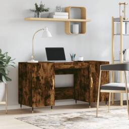 Berkfield Home Desk Smoked Oak 140x50x75 cm Engineered Wood in Brown - Size: 140 x 50 x 75 cm - thumbnail 2
