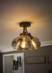 ValueLights Bellamy 3 Way Glass Globe Bubble Cluster Flush Ceiling Light in Black
