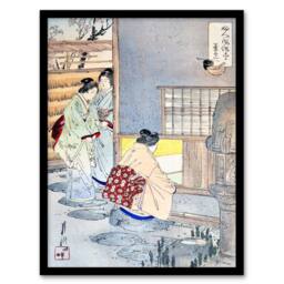 Artery8 Ogata Gekko Framed Wall Art Print Women Tea Gathering at Teahouse in Blue - Size: A4 - thumbnail 1