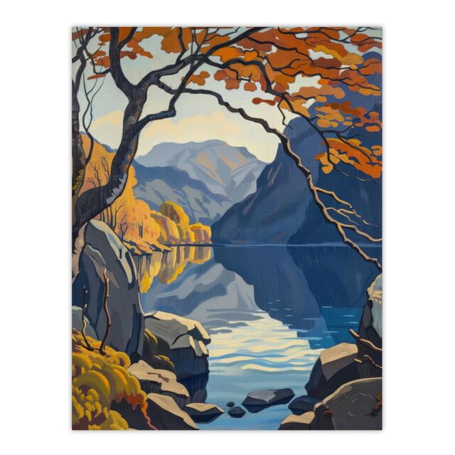 "Artery8 Autumn Tree Lake District Cumbria Mountains Wall Art Print - Size: W24"" x H32""" - image 1