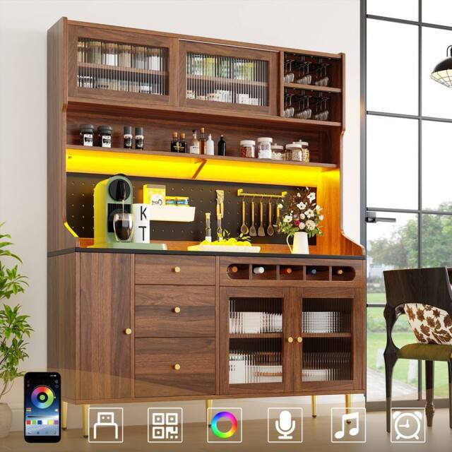 Rolipo Modern Walnut Highboard with Smart LED Lights & Wine Rack - image 1