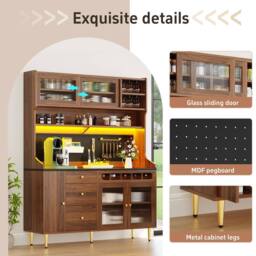 Rolipo Modern Walnut Highboard with Smart LED Lights & Wine Rack - thumbnail 7
