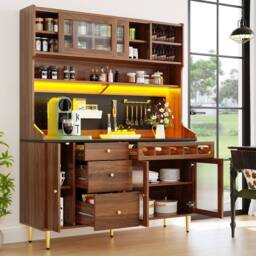 Rolipo Modern Walnut Highboard with Smart LED Lights & Wine Rack - thumbnail 2
