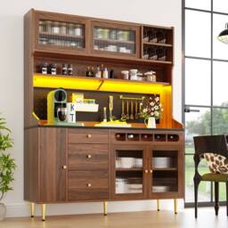 Rolipo Modern Walnut Highboard with Smart LED Lights & Wine Rack - thumbnail 4