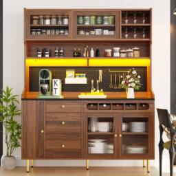 Rolipo Modern Walnut Highboard with Smart LED Lights & Wine Rack - thumbnail 3