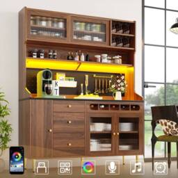 Rolipo Modern Walnut Highboard with Smart LED Lights & Wine Rack - thumbnail 1