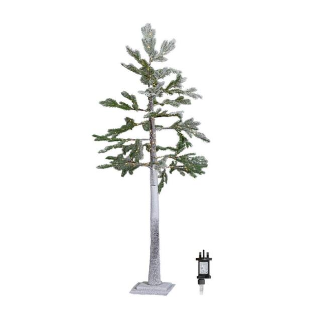 Samuel Alexander 5ft Light up Snow Flocked Christmas Pine Tree with 240 White LEDs in Green - image 1